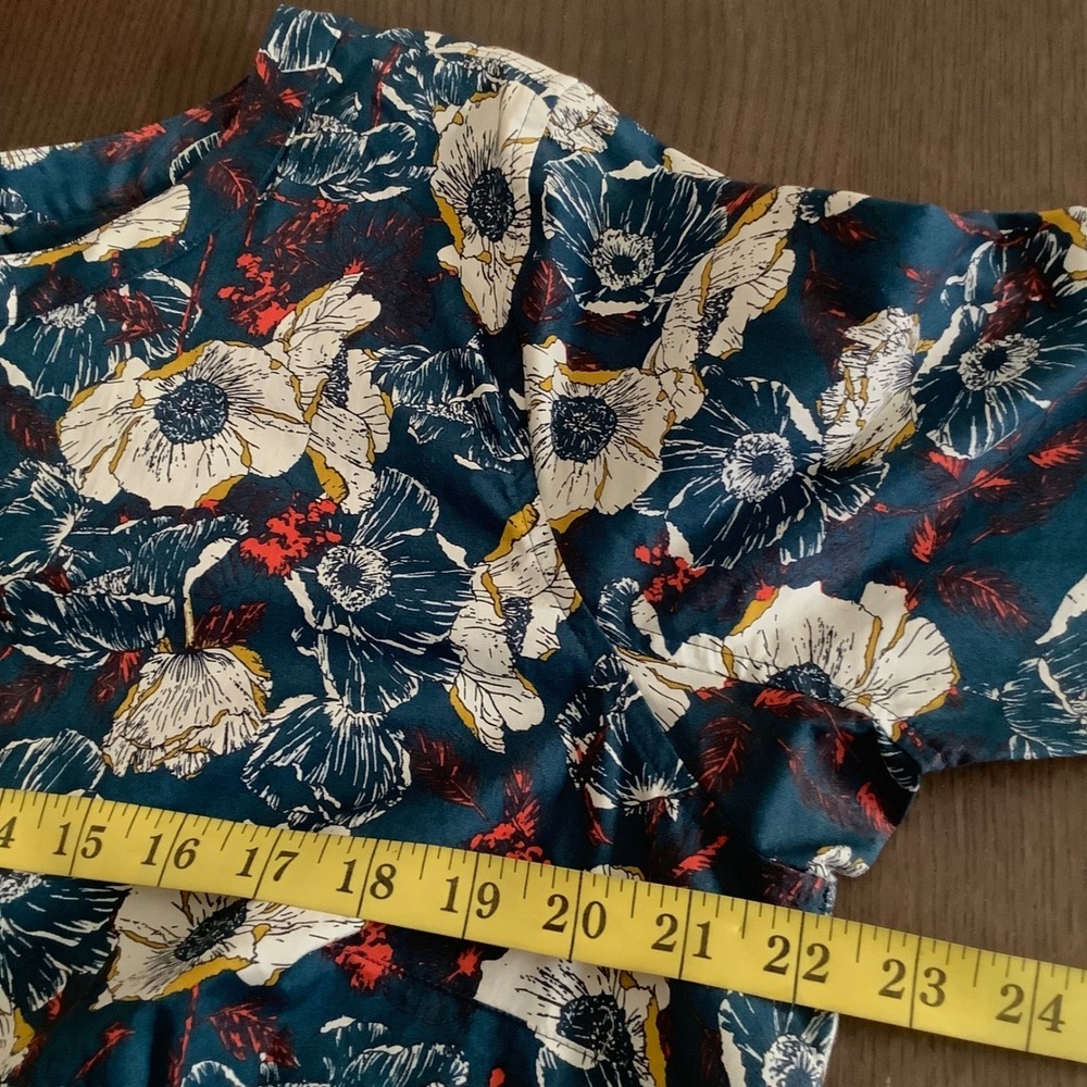 Duluth‎ Trading Co Womens Floral Poppy Button Front Tunic Top Teal Blue Large - Picture 7 of 15